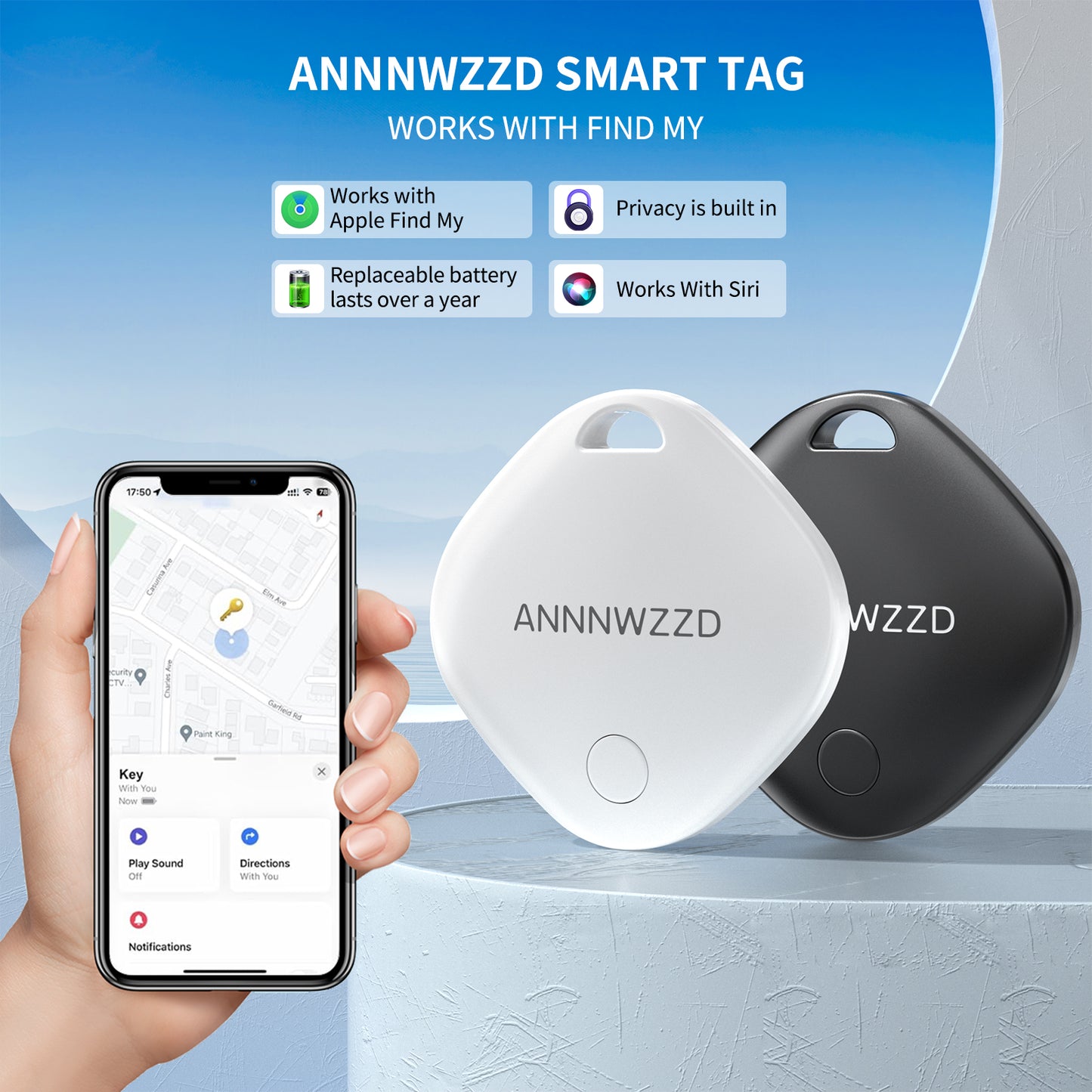 ANNNWZZD AirTags 2 Pack with Apple Find My (iOS Only) Track Your Keys, Luggage, Backpack